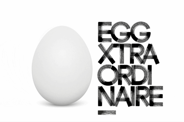 Mostra uovo Eggxtraordinaire 2026 Parigi. Grafica con uovo bianco e scritta Eggxtraordinaire.