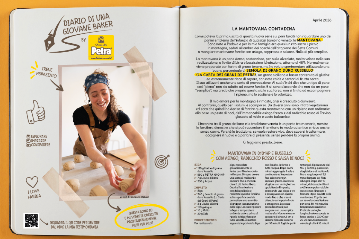 Diario di una giovane baker: Mantovana contadina con semola di grano duro Russello e Irene Penazzato. Ricetta e QR code.