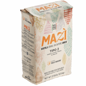 Sacco di farina Mazi tipo 2 per pane nociatino. Farina di grano tenero ideale per pizza e dolci.