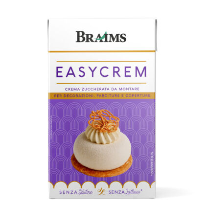 Confezione Braims Easycrem, crema vegetale zuccherata da montare, senza glutine e senza lattosio per dolci e farciture.