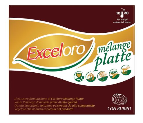 Confezione Exceloro Mélange Platte per treccia sfogliata senza lattosio, con icone di qualità e indicazioni di temperatura.