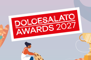 Logo ufficiale Dolcesalato Awards 2027 con grafica illustrata di pasticceria e trofeo su sfondo colorato.