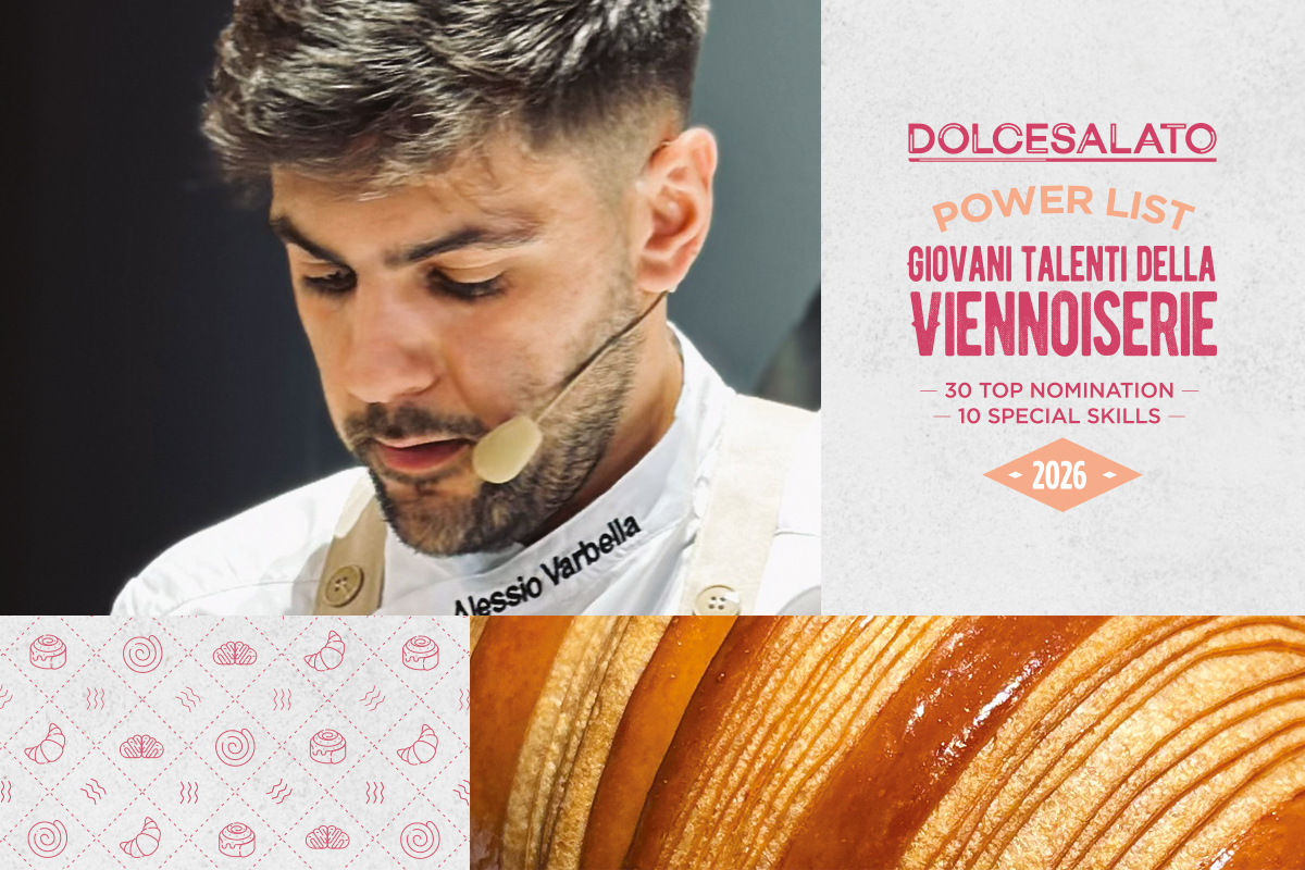 Alessio Varbella, giovane talento della viennoiserie, ritratto nella Power List Dolcesalato 2026 con dettagli di sfoglia.