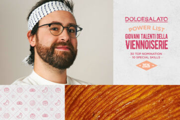 Giorgio Saccone nella Power List Dolcesalato: giovani talenti della viennoiserie 2026 con dettagli di pasta sfoglia.