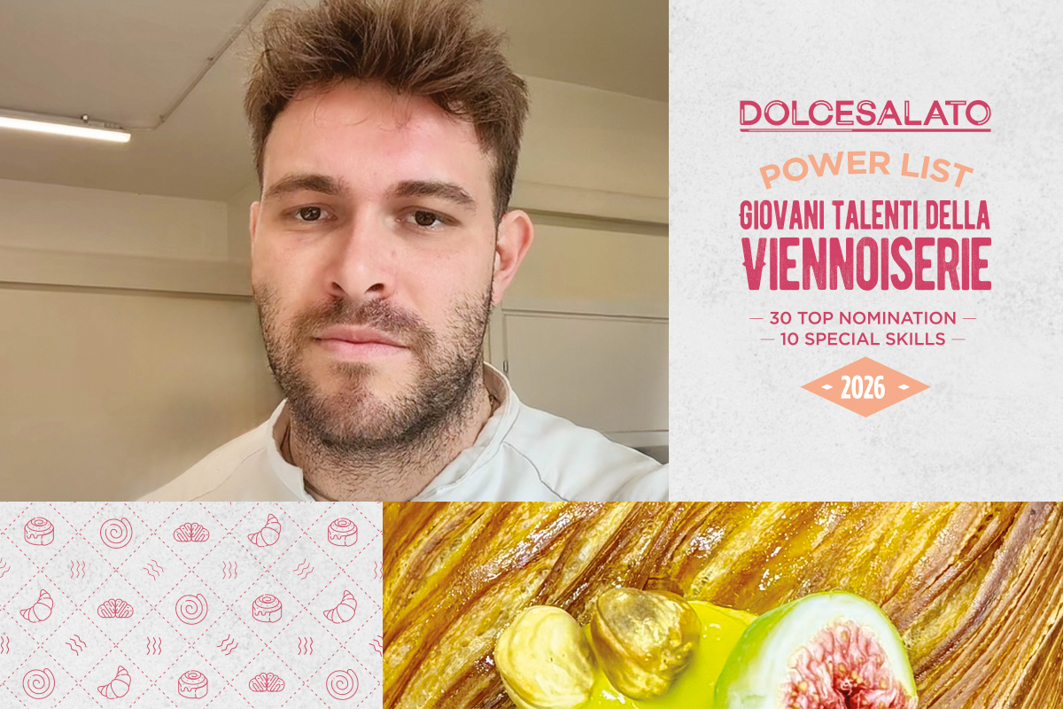 Leonardo Tiraboschi, giovane talento della viennoiserie, premiato nella Power List Dolcesalato 2026 con un croissant gourmet.