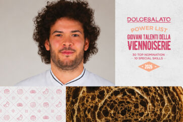 Gianluca Bolzani nella Power List Dolcesalato dei giovani talenti della viennoiserie 2026 con dettaglio di alveolatura.