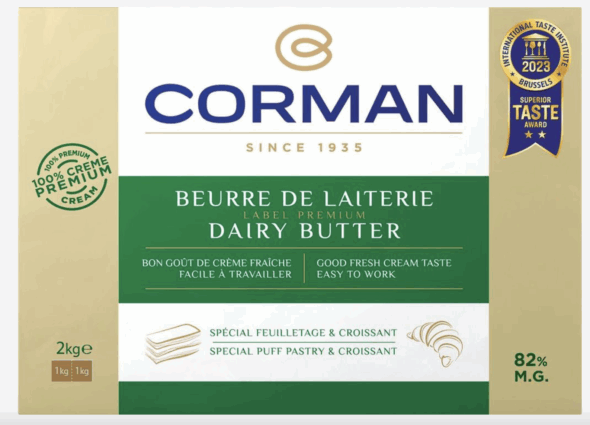 Burro Corman 82% per pasta croissant Dulcis in Salis, 2 kg, premium per sfoglia e croissant.