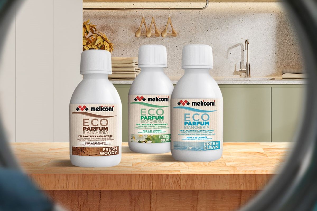 Eco profumi bucato Meliconi: Fresh Woody, Fresh Muschio, Fresh Clean. Profumatori per lavatrice e asciugatrice.