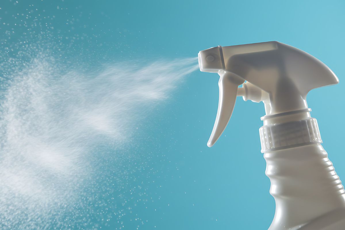 Spray per pulizia casa. Detergente spray per superfici. Prodotti per pulire la casa.