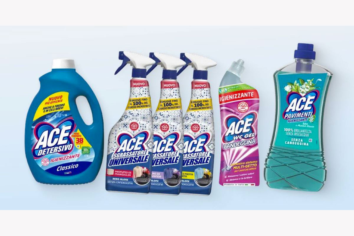 Prodotti Ace: detersivo, sgrassatore universale, WC gel candeggina, pavimenti. Igiene e pulizia casa.