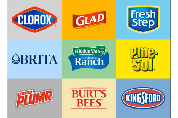Loghi Clorox: calo vendite Q2. Marchi pulizia casa, cura personale: Clorox, Brita, Glad, Burt's Bees, Hidden Valley, Pine-Sol, Kingsford.