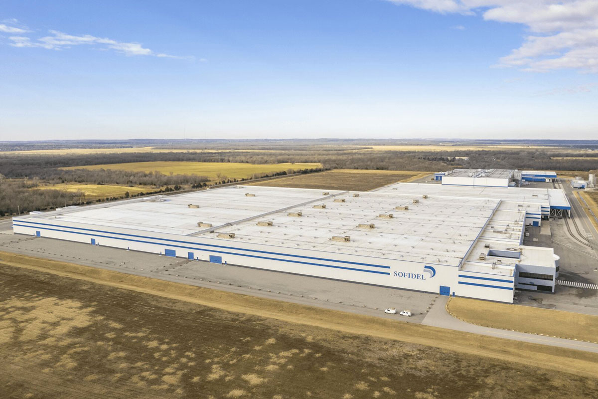 Nuovo stabilimento Sofidel in Oklahoma, USA. Vista aerea della fabbrica di carta tissue.