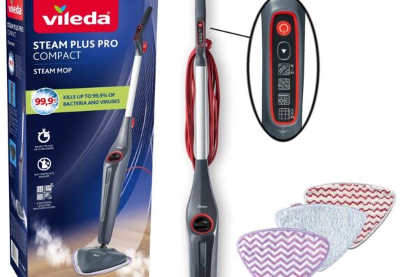 Vileda Steam Plus Pro Compact: scopa a vapore per pulizia profonda.
