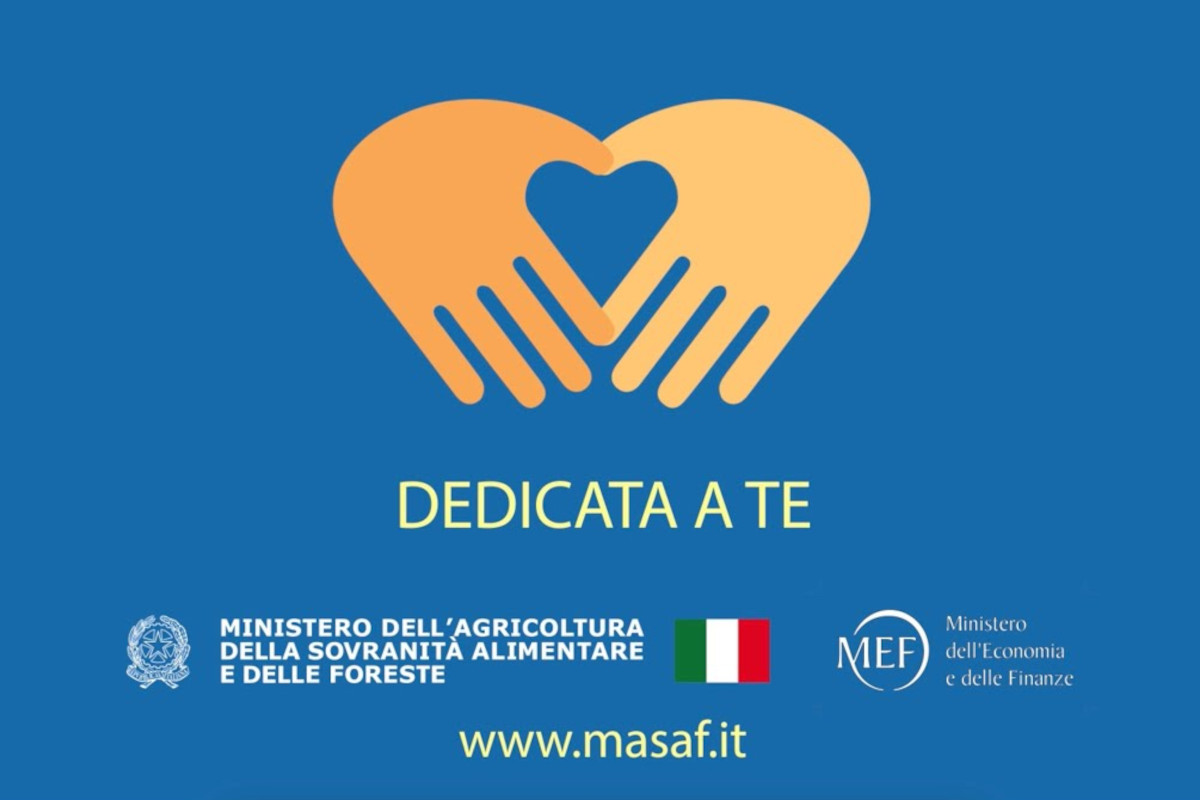Carta Dedicata a te: logo con mani a cuore, sostegno acquisti fino al 2027 e loghi Masaf e Mef.