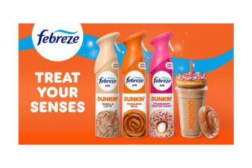 Spray Febreze Air in limited edition Dunkin' con profumazioni Vanilla Latte, Cinnamon Roll e Strawberry Frosted Donut.