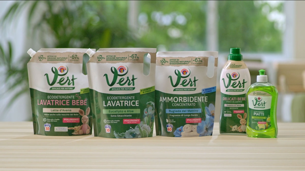 Gamma di prodotti ecologici Chanteclair Vert: ecodetersivi, ammorbidenti e detersivo piatti sostenibili Gruppo DESA.
