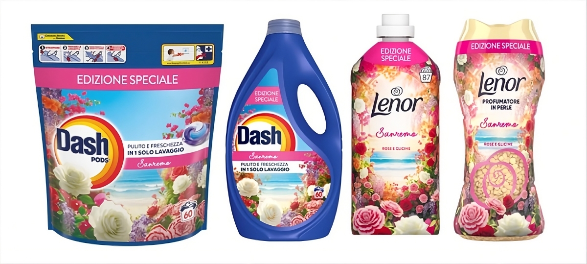 Confezioni Dash e Lenor edizione speciale Sanremo per bucato profumato da indossare