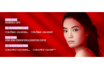 Cosmoprof Asia 2025: Fiera beauty a Hong Kong. Donna asiatica, sfondo rosso. Cosmetica, cura personale, salone.