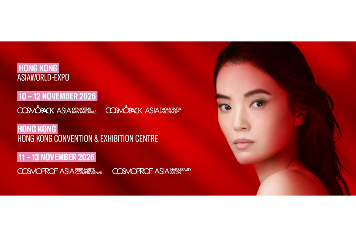 Cosmoprof Asia 2025: Fiera beauty a Hong Kong. Donna asiatica, sfondo rosso. Cosmetica, cura personale, salone.