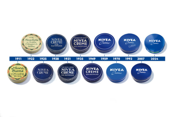 Evoluzione Nivea Creme: 100 anni di storia. Barattoli Nivea dal 1911 al 2024. Iconica crema idratante Nivea.