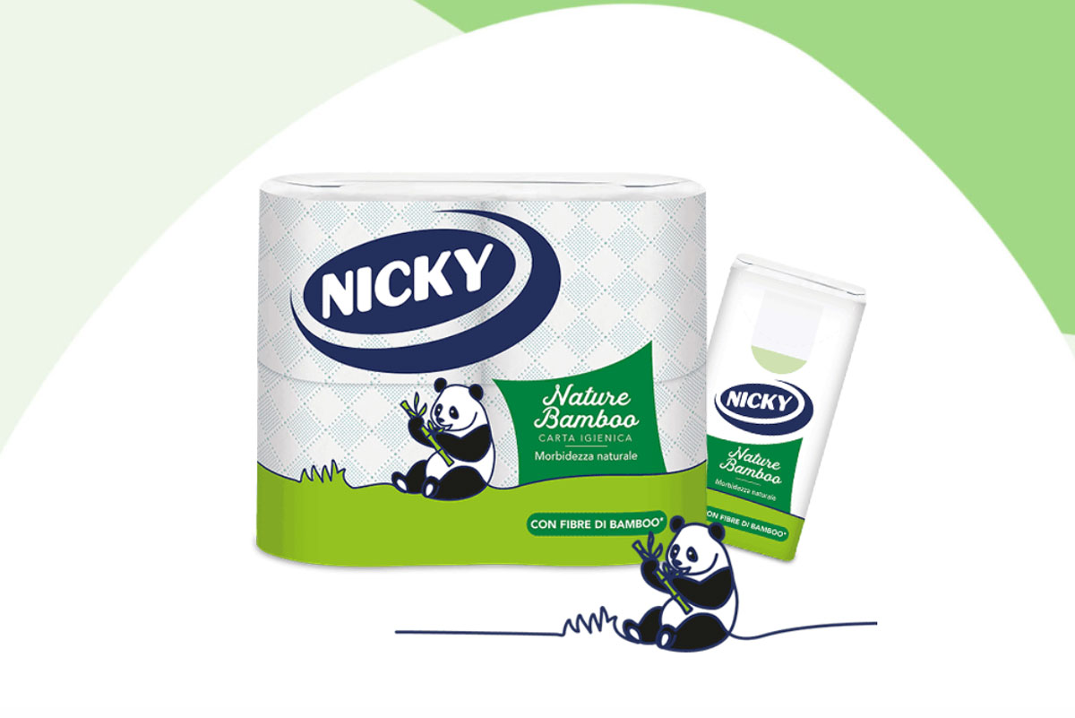 Nicky Bamboo: carta igienica con fibre di bamboo, morbidezza naturale. Rotoli di carta igienica Nicky.
