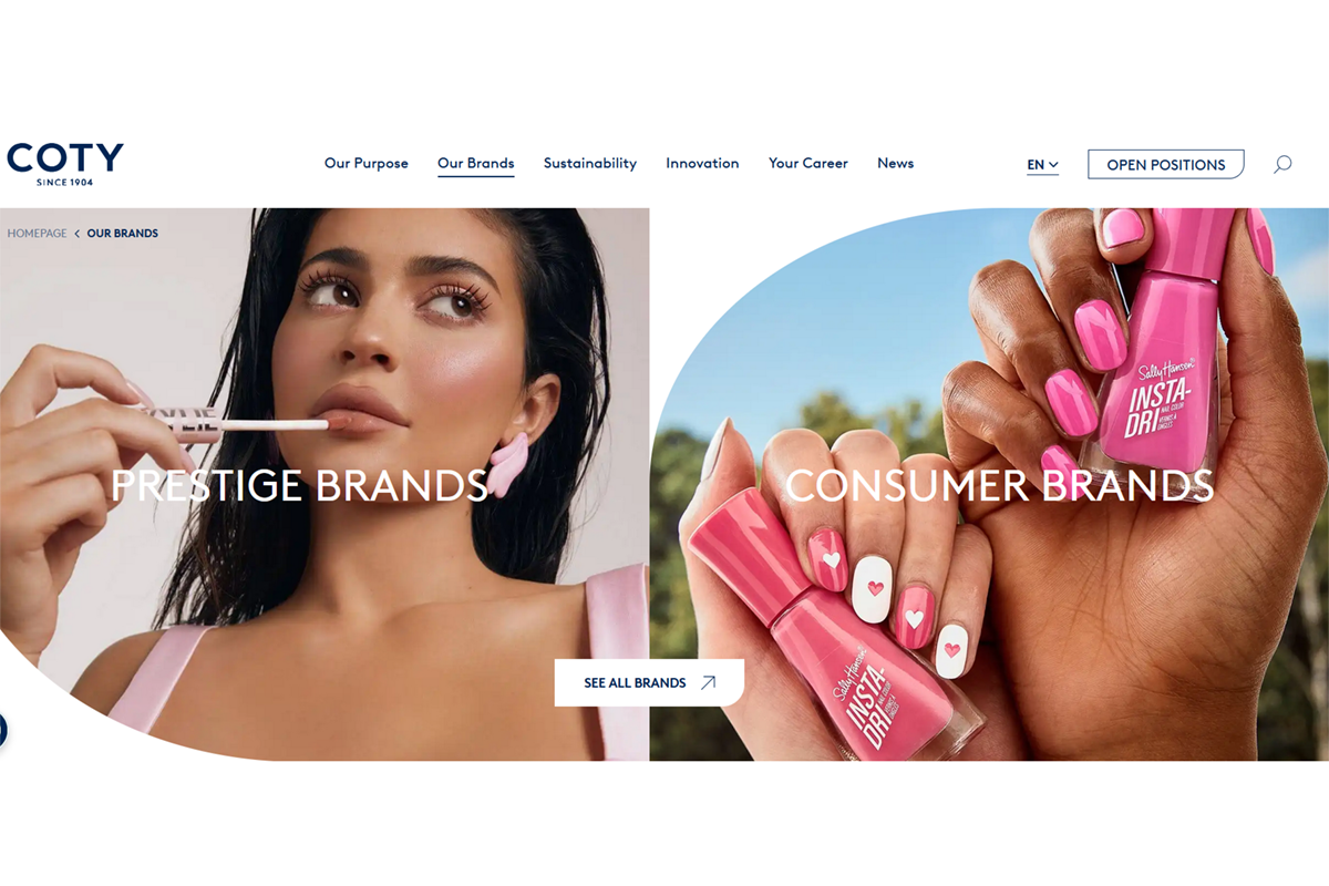 Coty: marchi prestige e consumer. Cosmetici, make-up e smalti.