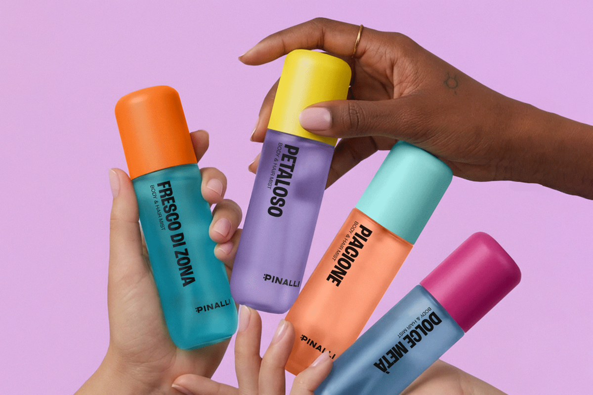 Acque profumate Pinalli. Fragranze corpo e capelli Fresco di Zona, Petaloso, Piacione, Dolce Metà.