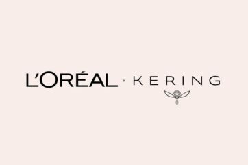 Logo L'Oréal x Kering Beauté. Acquisizione nel settore beauty e cosmetici.