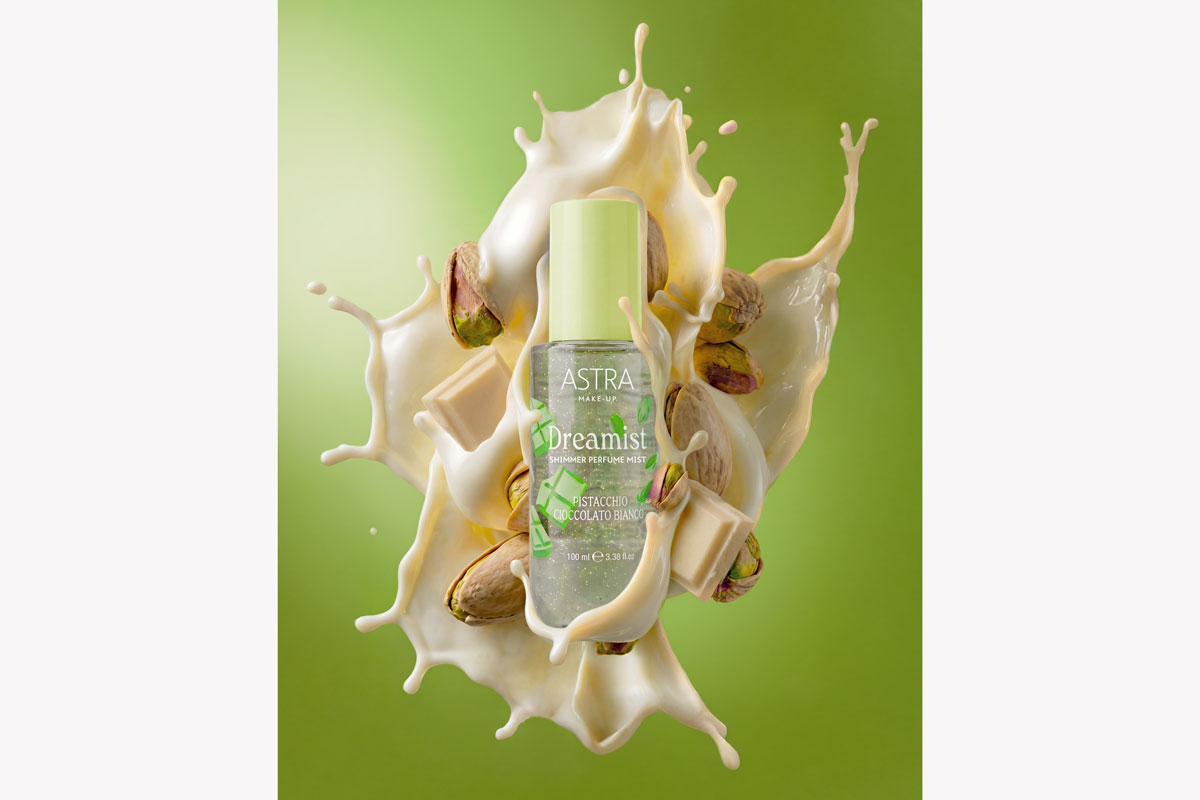Profumo Dreamist Astra Make-Up: pistacchio, cioccolato bianco e spruzzi di latte. Novità fragranza.