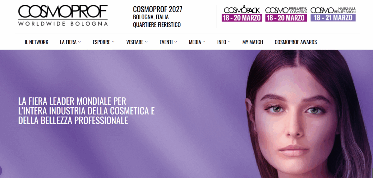 Homepage Cosmoprof Bologna 2027: fiera leader mondiale per l'industria della cosmetica e bellezza professionale.